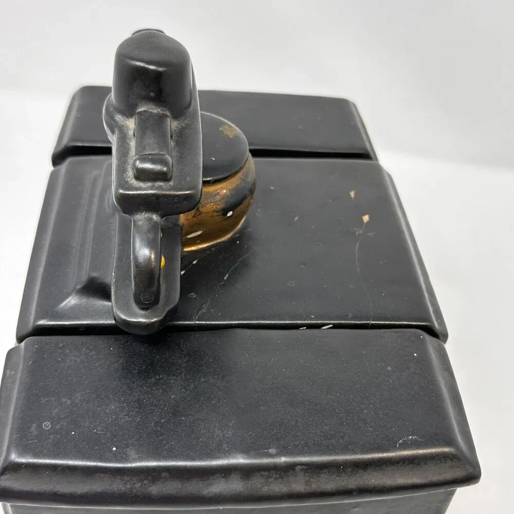 Vtg McCoy Pottery Black Cast Iron Cook Stove Cookie Jar Ceramic USA 1960s READ